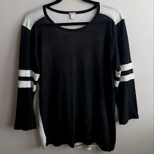 J Crew Linen 3/4 Sleeve Top | Small | Black White